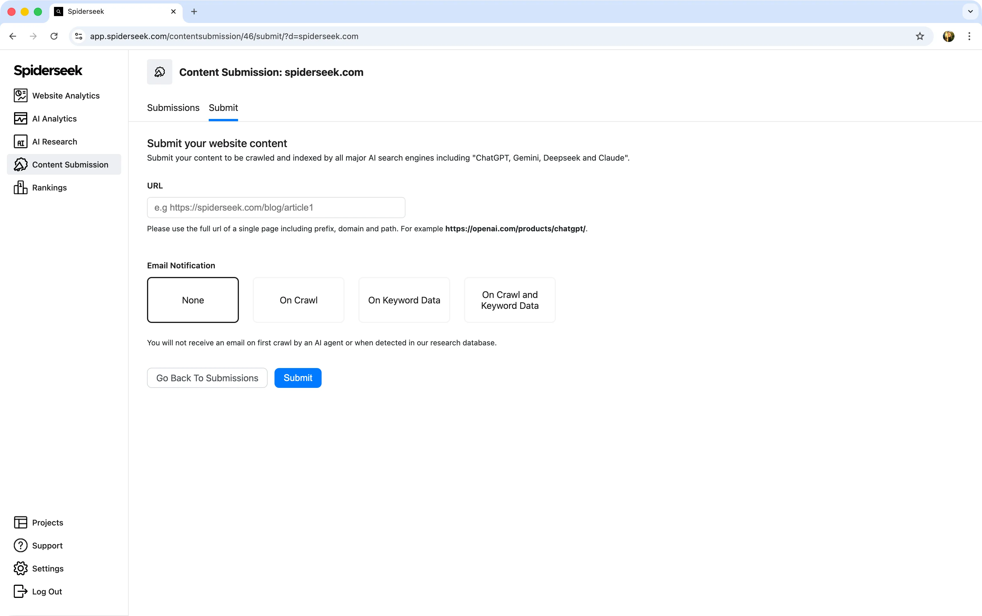 Content Submission Feature